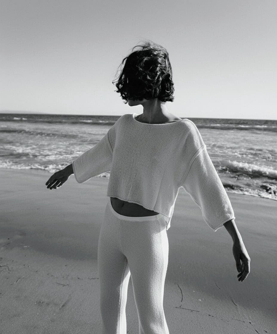 REVÉS sweater.                       The architecture of knit: a geometric silhouette woven in the purity of silk